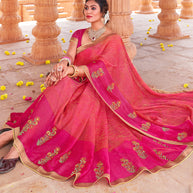 Laxmipati Chiffon Pink Leheriya Prints with Resham Work Embroidery Work Saree