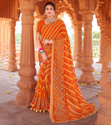 Laxmipati Chiffon Orange Leheriya Prints with Resham Work Embroidery Work Saree