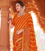 Laxmipati Chiffon Orange Leheriya Prints with Resham Work Embroidery Work Saree