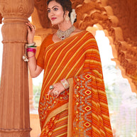 Laxmipati Chiffon Orange Leheriya Prints with Resham Work Embroidery Work Saree