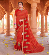 Laxmipati Chiffon Orange Leheriya Prints with Resham Work Embroidery Work Saree