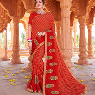 Laxmipati Chiffon Orange Leheriya Prints with Resham Work Embroidery Work Saree