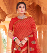 Laxmipati Chiffon Orange Leheriya Prints with Resham Work Embroidery Work Saree