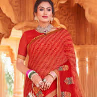 Laxmipati Chiffon Orange Leheriya Prints with Resham Work Embroidery Work Saree