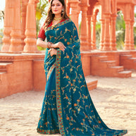 Laxmipati Chiffon Rama Blue Saree