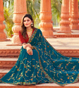 Laxmipati Chiffon Rama Blue Saree