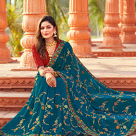Laxmipati Chiffon Rama Blue Saree
