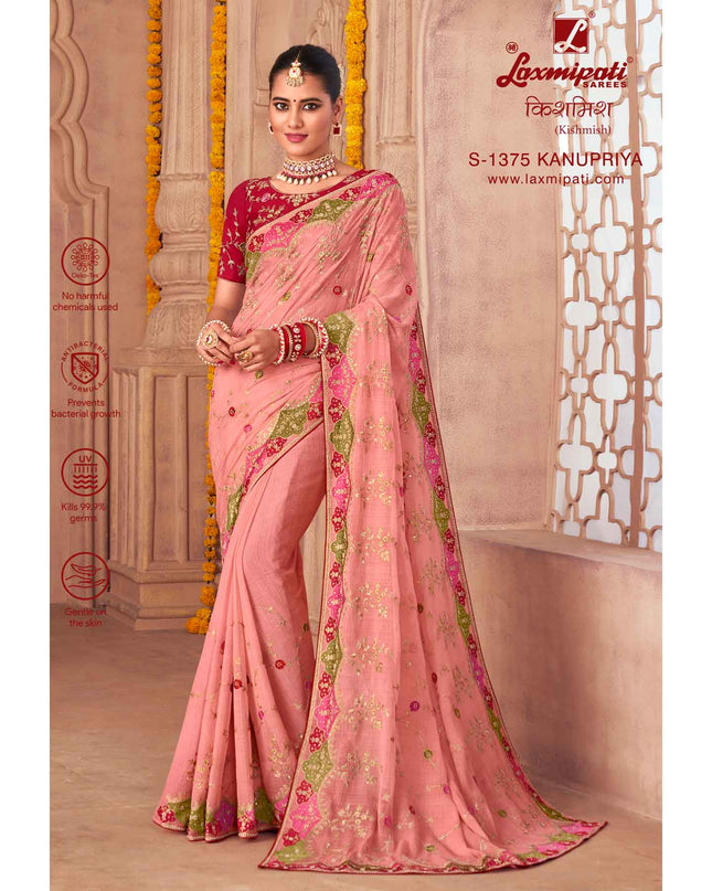 Laxmipati Kishmish S-1375 Kanupriya Chiffon Baby Pink Saree