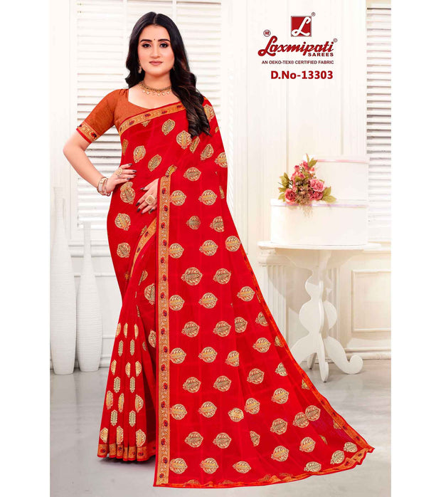 Laxmipati Kanika 13303 Champa Red Chiffon Foil Work Saree
