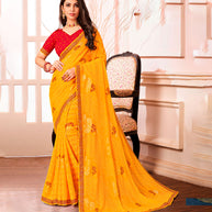 Laxmipati Chiffon Gold Foil Print with Fancy Border Saree