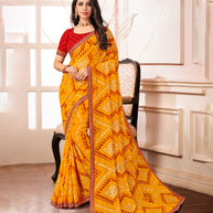 Laxmipati Chiffon Gold Foil Print with Fancy Border Saree