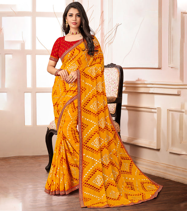 Laxmipati Chiffon Gold Foil Print with Fancy Border Saree