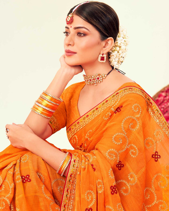 Laxmipati Chiffon Orange Embroidered Saree