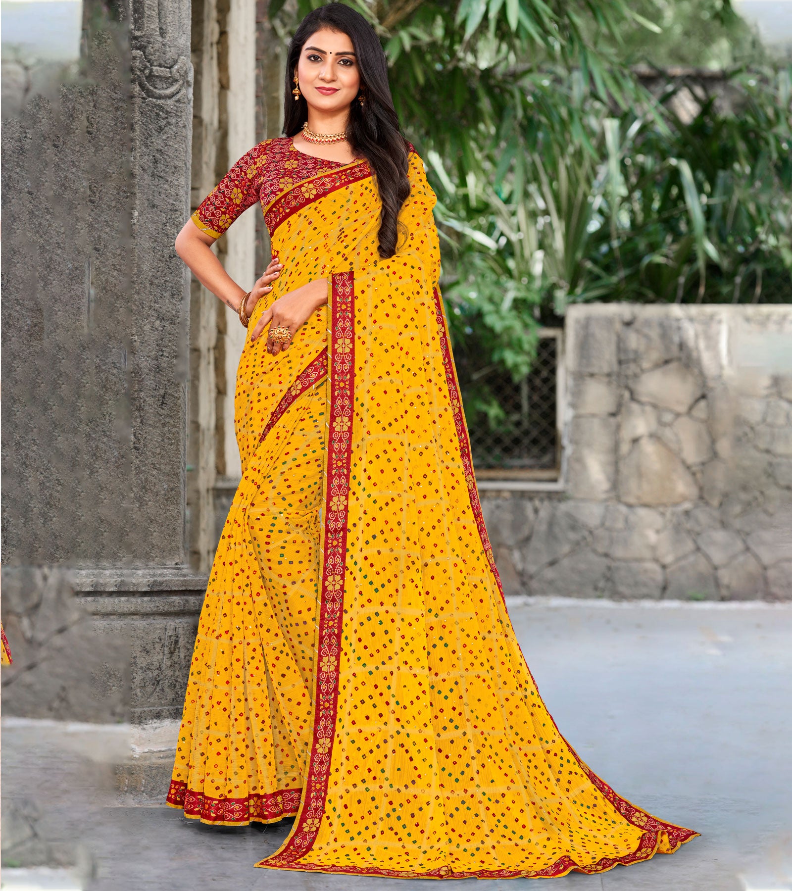 Laxmipati Chiffon Gold Saree