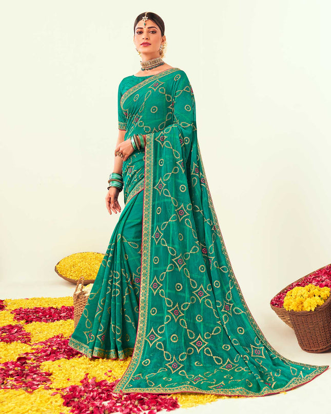 Laxmipati Chiffon Rama Green Embroidered Saree