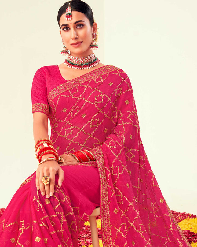Laxmipati Chiffon Pink Embroidered Saree