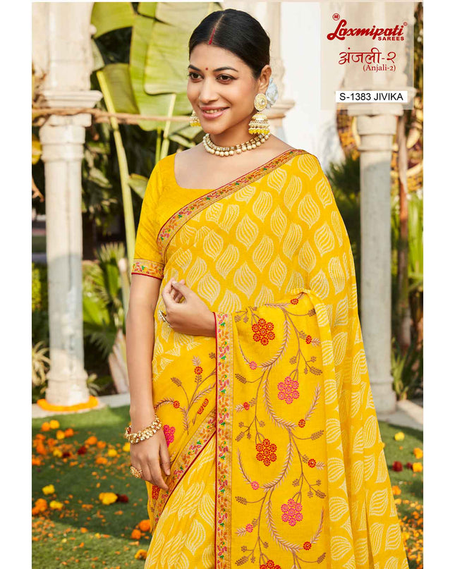 Laxmipati Anjali-2 S-1383 Jivika Chiffon Lemon Saree