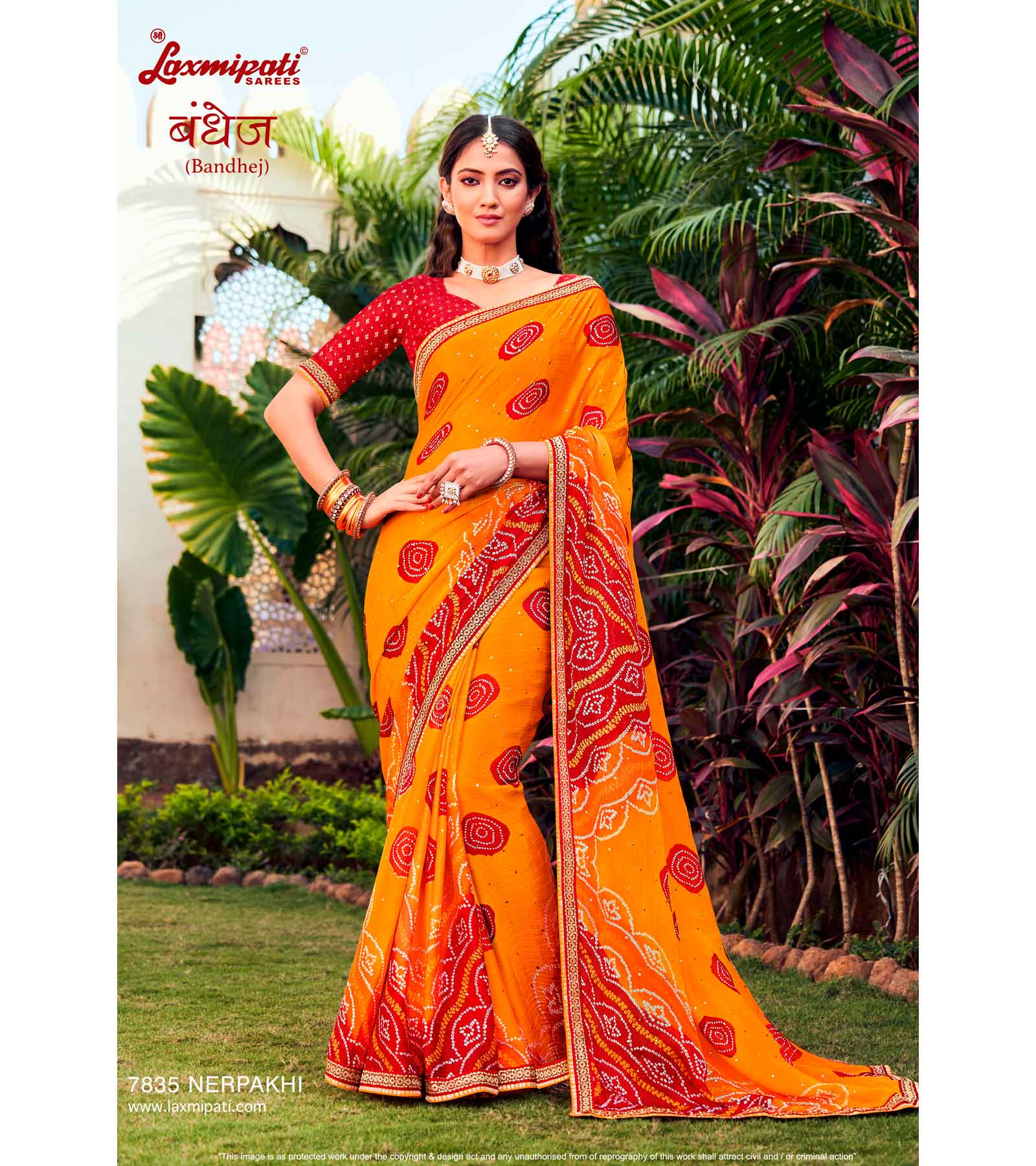 Laxmipati Bandhej 7835 Nerpakhi Chiffon Multicolor Saree