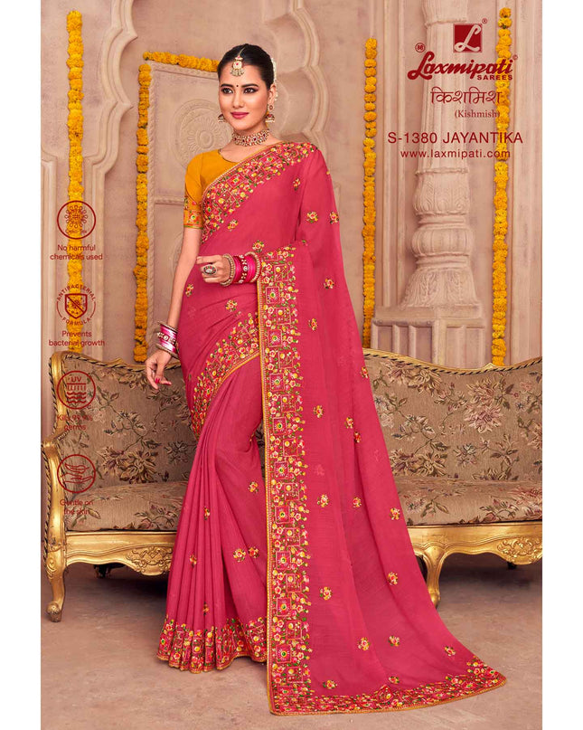 Laxmipati Kishmish S-1380 Sahi Jayantika  Chiffon Pink Saree