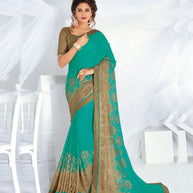 Laxmipati Chiffon  Sea Green & Chikoo Zari Embroidery Work Saree