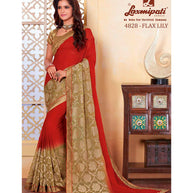 Laxmipati 4828 Flax Lily Red Chiffon Saree