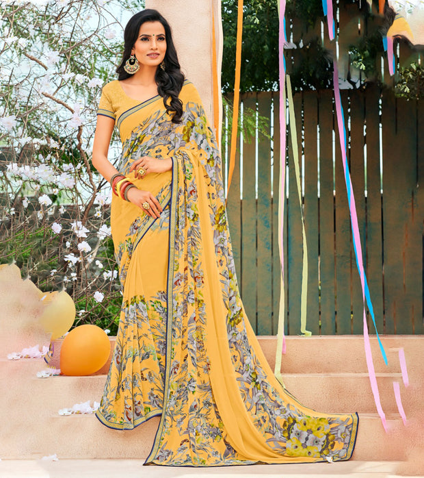 Laxmipati Georgette Light Yellow Sarees