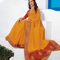 Laxmipati Marble Chiffon Mustard Yellow Saree