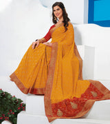 Laxmipati Foil Work & Stone Work Mustard Yellow Foil Work & Stone Work Saree