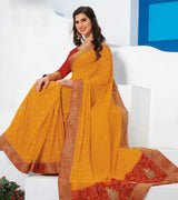 Laxmipati Foil Work & Stone Work Mustard Yellow Foil Work & Stone Work Saree