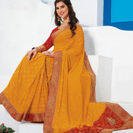 Laxmipati Marble Chiffon Mustard Yellow Saree