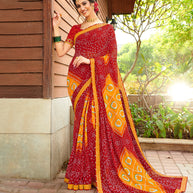 Laxmipati Chiffon Multicolor Bandhani  Saree