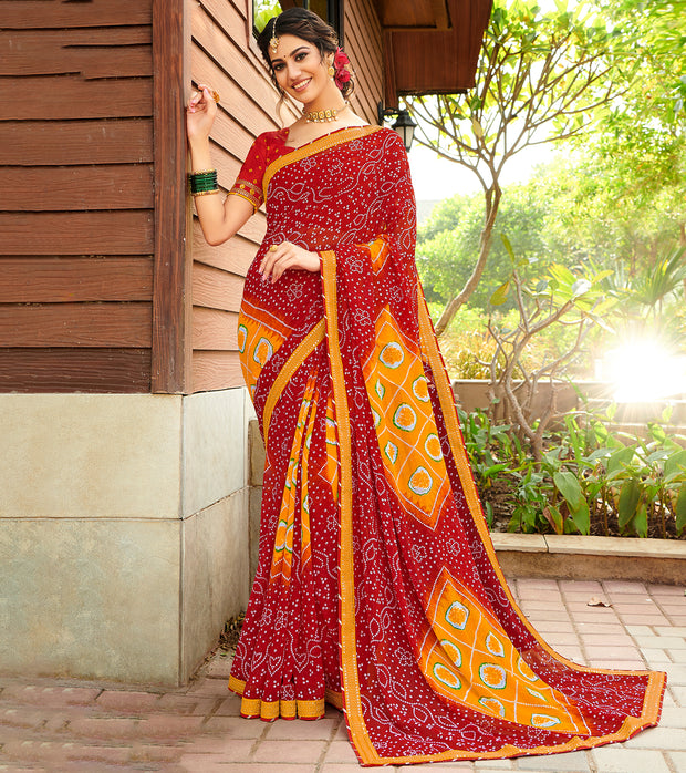 Laxmipati Chiffon Multicolor Bandhani  Saree