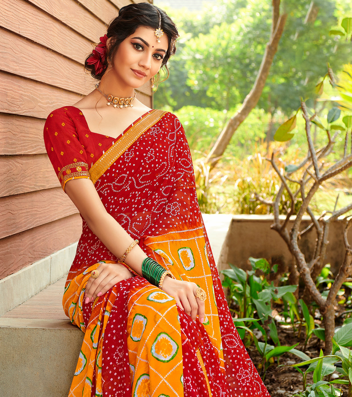 Laxmipati Chiffon Multicolor Bandhani  Saree