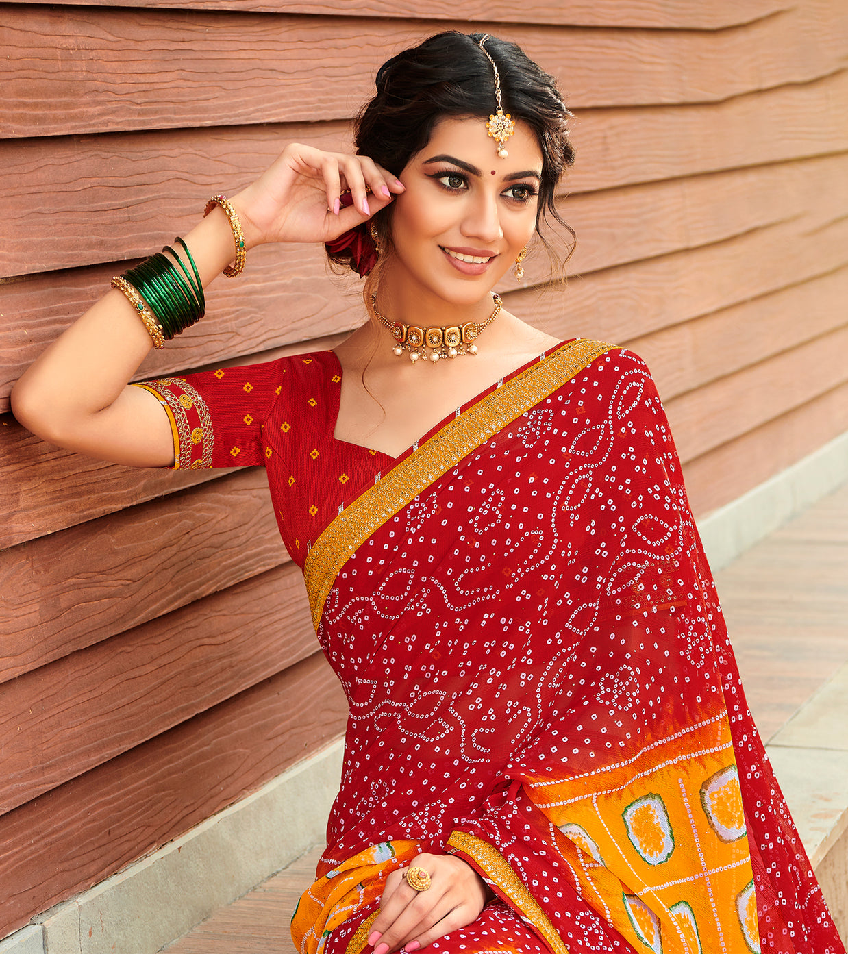 Laxmipati Chiffon Multicolor Bandhani  Saree