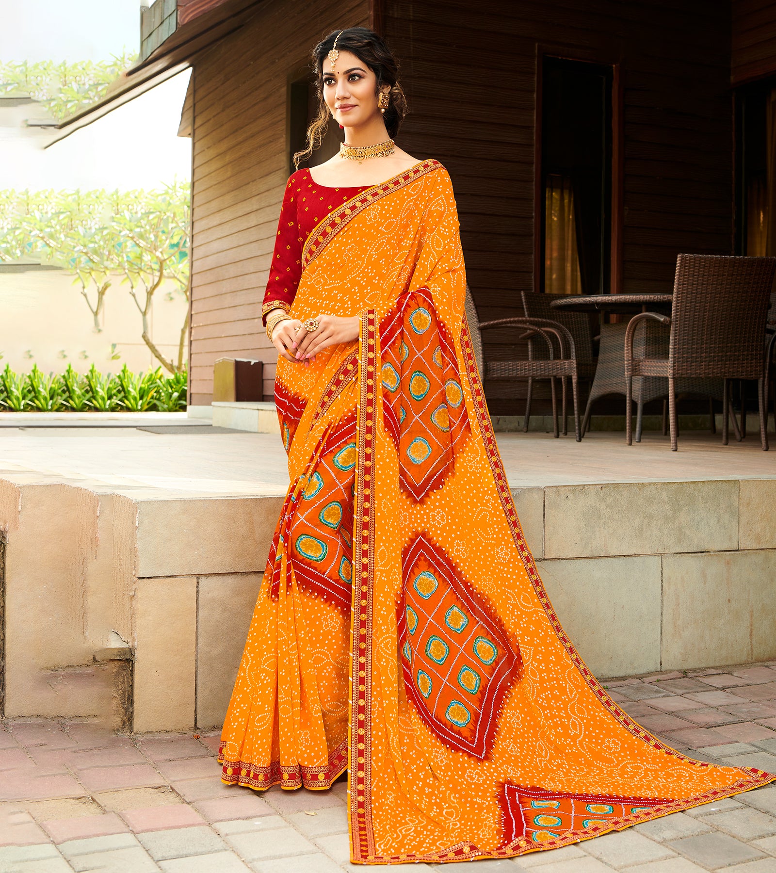 Laxmipati Chiffon Bandhani Saree