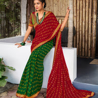 Laxmipati Chiffon Red & Green Saree