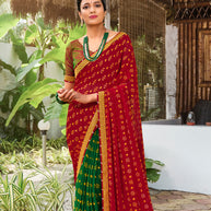 Laxmipati Chiffon Red & Green Saree