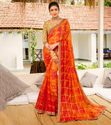 Laxmipati Chiffon Checks Orange Saree