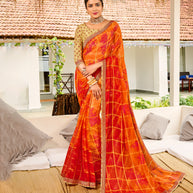 Laxmipati Chiffon Checks Orange Saree