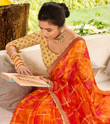 Laxmipati Chiffon Checks Orange Saree