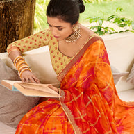 Laxmipati Chiffon Checks Orange Saree