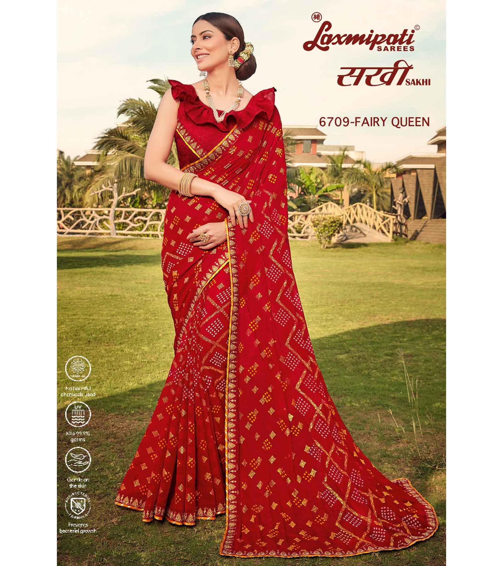 Laxmipati 6709 Fairy Queen Red Marble Chiffon  Saree