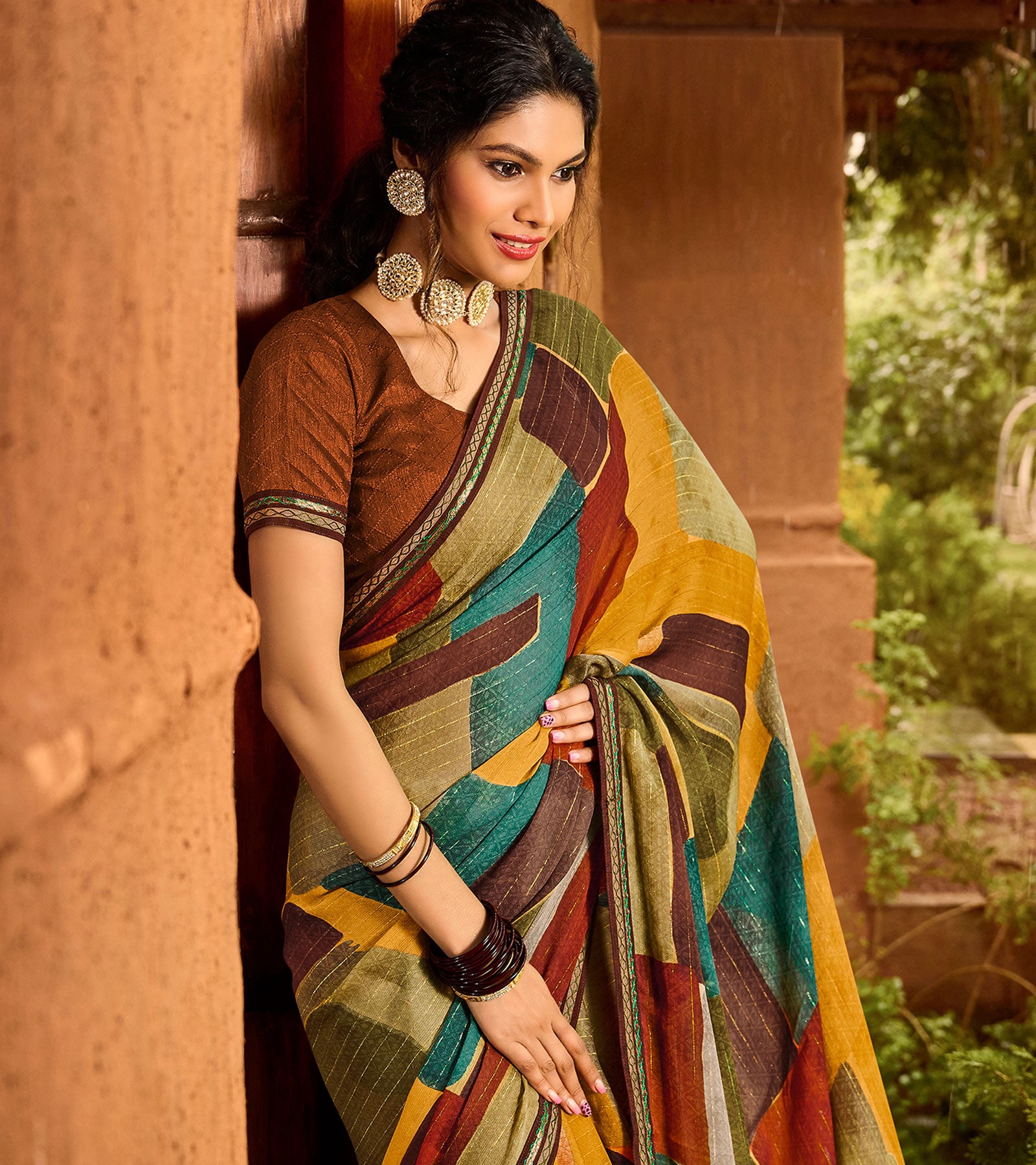Laxmipati Moss Zari Multicolor Sarees