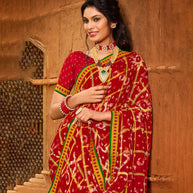 Laxmipati Chiffon Checks Red Sarees
