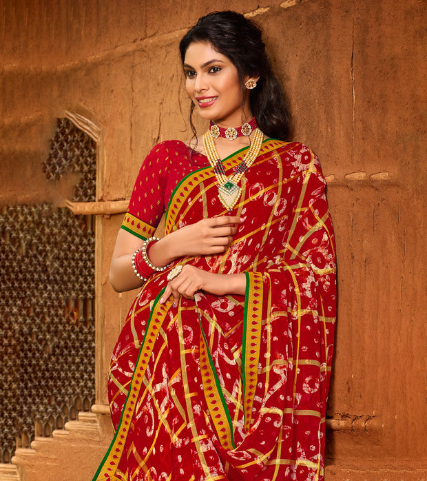 Laxmipati Chiffon Checks Red Sarees