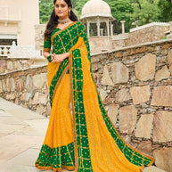 Laxmipati Yellow Bandhani Chiffon Printed Saree