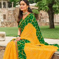 Laxmipati Yellow Bandhani Chiffon Printed Saree