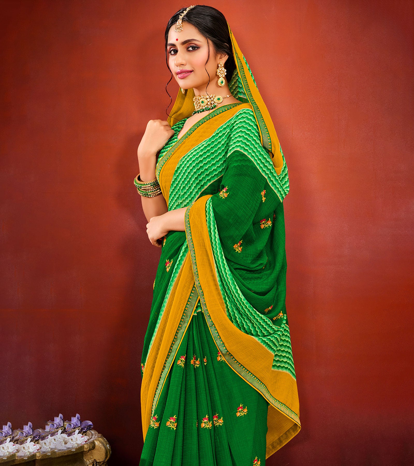 Laxmipati Chiffon Green  Saree