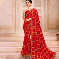 Laxmipati  Chiffon Red Saree