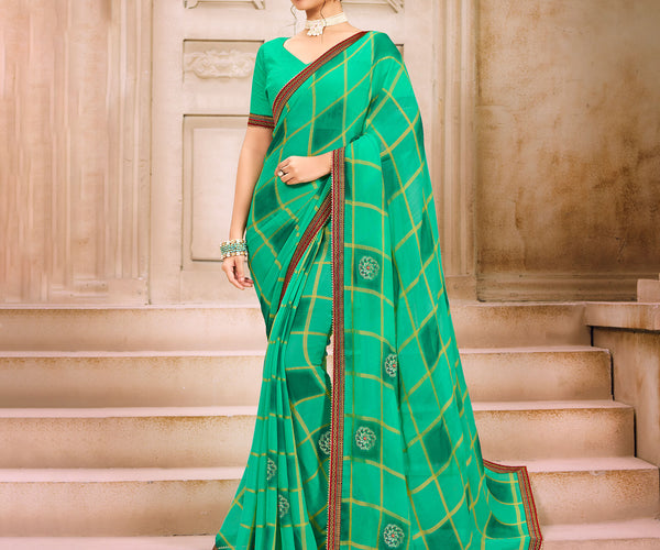 Laxmipati Georgette Pista Green Saree (6198) in Nanded at best price by Me  Sarang Cloth Center - Justdial